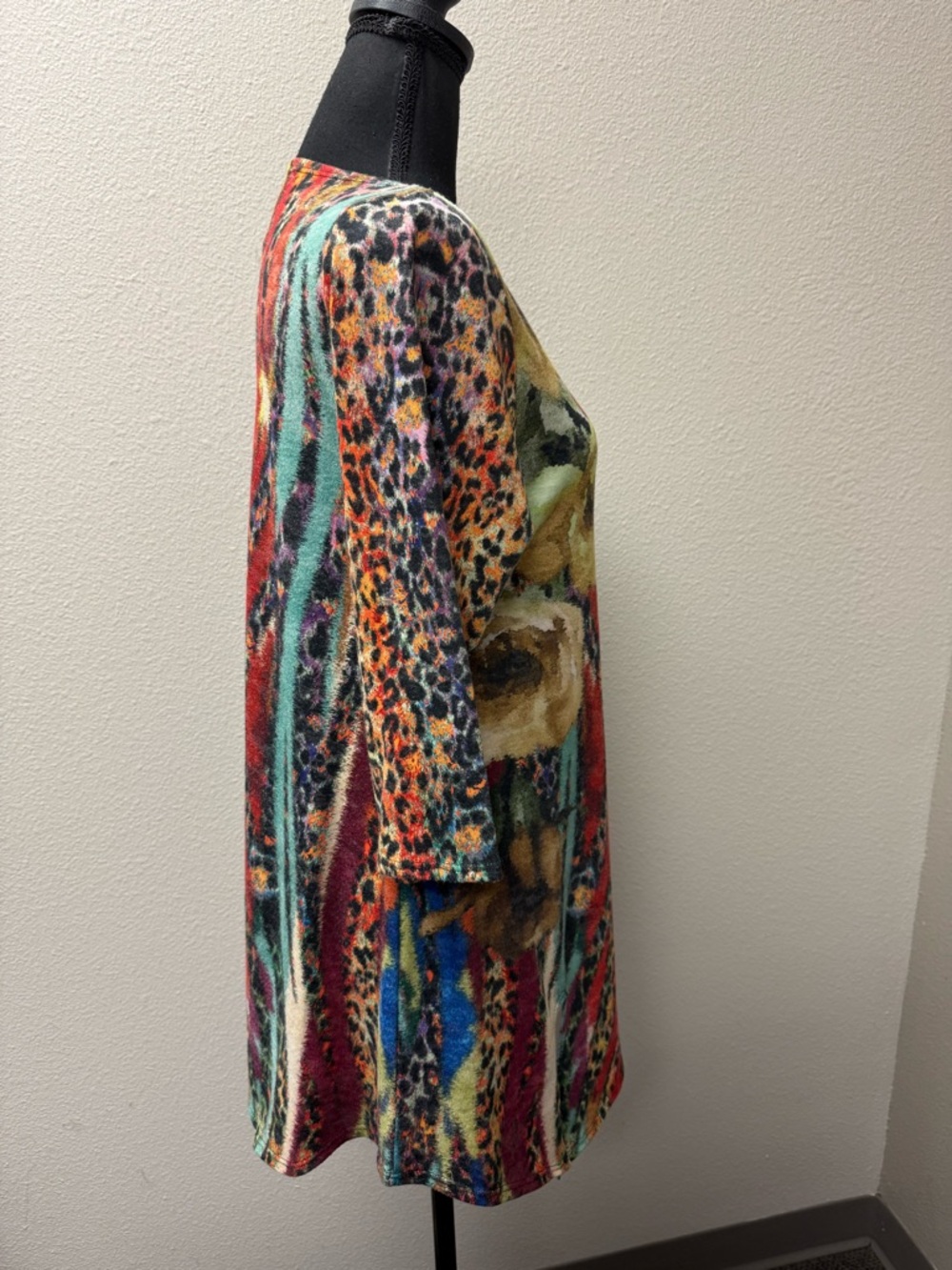 Amma Design Floral Tunic Top Large Yellow Teal Red Boho Stretch Blouse - Picture 5 of 8
